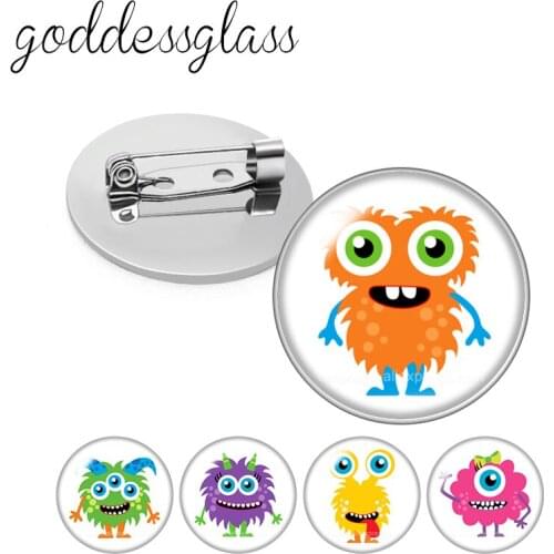 Disney Monsters inc Mike James Cute Round Glass cabochon Silver color Brooch Dome Photo Jewelry Brooches Pin For Gift