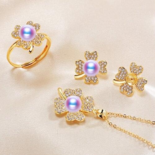 DIY Pendant Ring and Earrings Jewelry Set Base Mountings Settings Findings Jewelry Settings Parts for Pearls Beads Stones