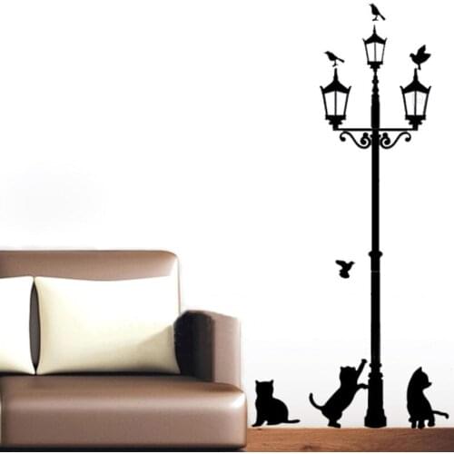 Home Decoration 4 Little Cat Under Street Lamp DIY Wall Stickers Wallpaper Art Decor Mural Room Vinyl Adesivo De Parede D697