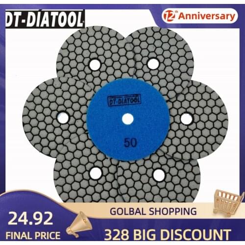 DT-DIATOOL 7pcs Dia 4 inch/100mm Resin Bond Diamond Dry Polishing Pads Grit #50 Sanding Disc For Granite Marble Stone
