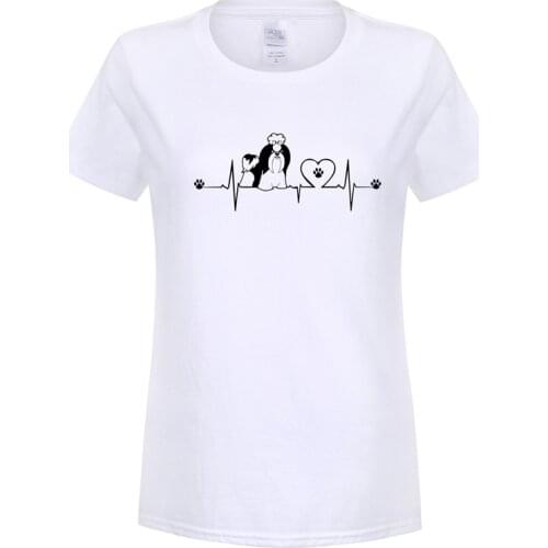 New Funny Shih Tzu T Shirt Women Girl Top Short Sleeve O-Neck Cotton Casual Cute Heartbeat Dog T-shirts Woman Tshirt OZ-031