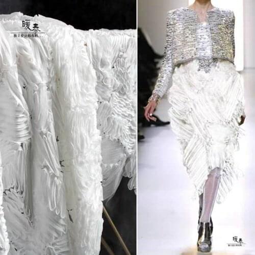 Embroidered Mesh Gauze Fabric White Flower Pattern DIY Decor Patches Stage Clothes Skirt Wedding Dress Lace Designer Fabric