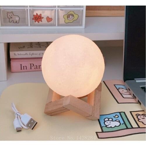 Creative Moon LED Neon Light Table Lamp Bedroom Bedside Night Light Girl Starry Sky Projection Dream USB Rechargeable