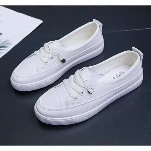 Women Low Platform Sneakers Pu Leather Vulcanized Casual Walking Shoes White Flat Loafers 2021