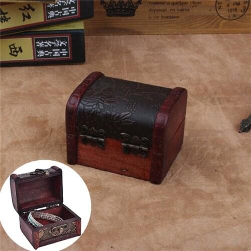 Hot Chic Wooden Vintage Treasure Chest Wood Jewellery Storage Box Case Organiser Ring For Organizer 8*6.5*6cm