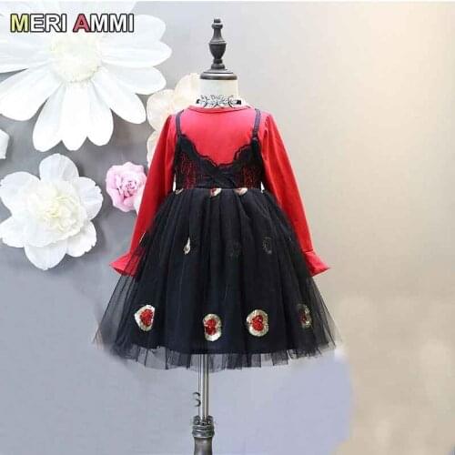 MERI AMMI Children Girl Clothing Long Sleeve Dress Heart TuTu Mesh Party Dress For 2-7 Year Girl