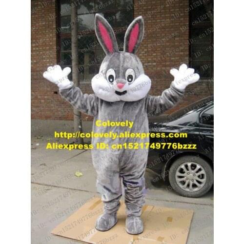 Cute Grey Easter Bunny Rabbit Jackrabbit Hare Lepus Mascot Costume Mascotte With Long Ears Happy Face Adult No.212 Free Ship