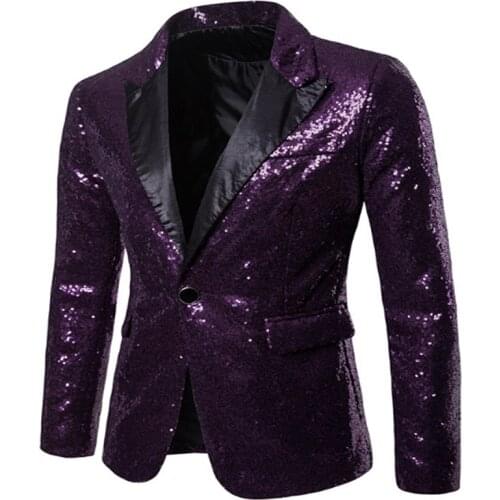 Mens Sequins Fancy Paillette Wedding Singer Stage Performance Suit Jacket Annual DJ Jacket Solid Color
