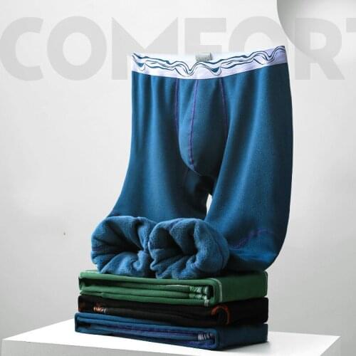 Mens Thermal Bottoms Fashion Wide Waistband Wool Thick Warm Pants Autumn and Winter Leggings Pouch Plus Size 3XL Long Underwear
