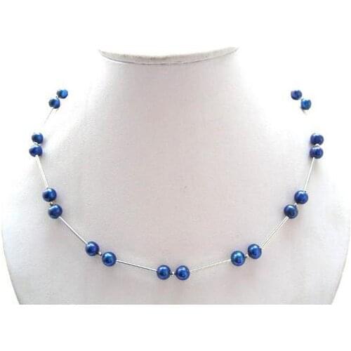 New Arrival Favorite Pearl Jewelry Amazing 18'' 7mm Blue Round Natural Freshwater Pearl Tible Silver Necklace Fine Lady Gift
