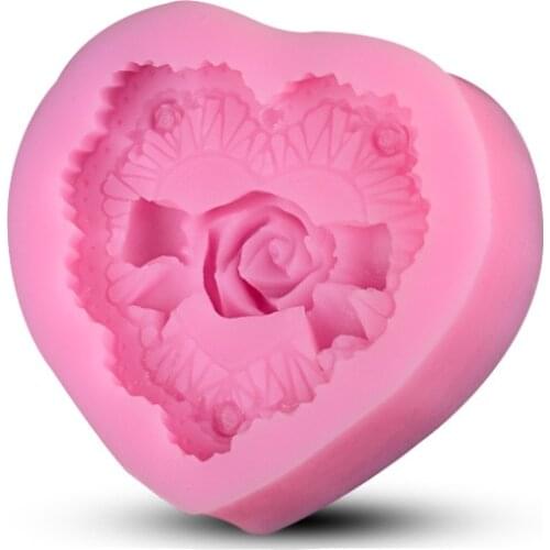 New Arrival Cute Loving Heart Rose Flower Shape 3D Silicone Cake Mold Fondant Cake Tools For Cupcake D253
