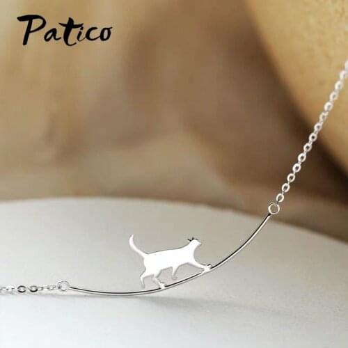 New Genuine 925 Sterling Silver Playful Cat Pet Necklace Pendant for Women Adjustable Chain Choker Necklace Collier Femme