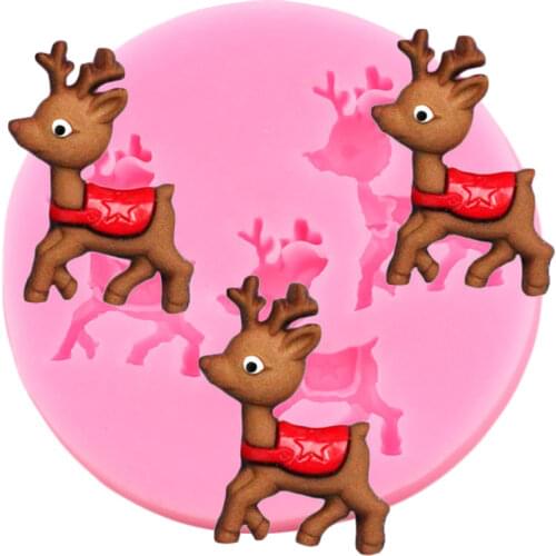 Deer Silicone Mold Christmas Cupcake Topper Fondant Molds Chocolate Gumpaste Clay Resin Moulds DIY Baking Cake Decorating Tools