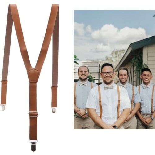 118*2.2cm Mens Womens PU Leather Suspenders Y-Back Retro Braces Clip-On Special Occassion Wear