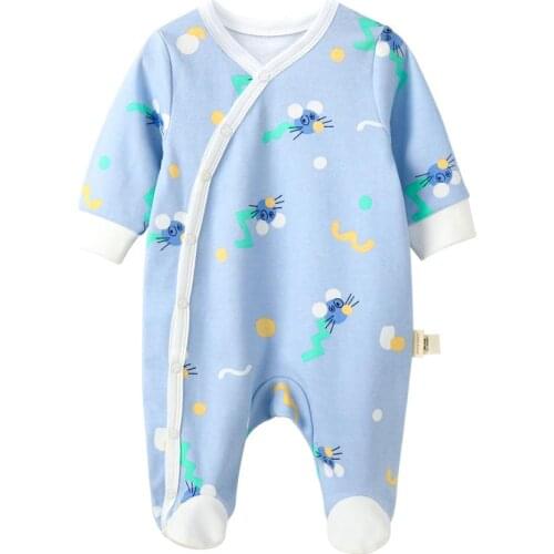 Pureborn Newborn Unisex Baby Footies Footed Jumpsuit Cartoon Printed Breathable Cotton Baby Pajamas Sleepwear Side-Snap