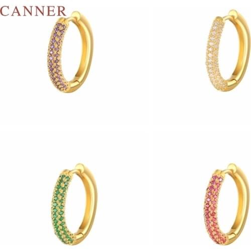 CANNER 1pcs 925 Sterling Silver Earrings For Women Round Diamond Hoop Earrings Gold Jewelry Ear Piercing Mom Gift 2021 Trend