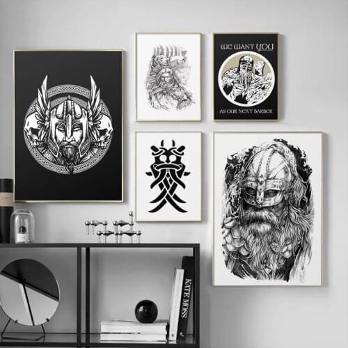 Norse Mythology Classic Canvas Painting Poster and Print Vikings Nordic Wall Art Picture Tattoo Shop Modern Home Decoration