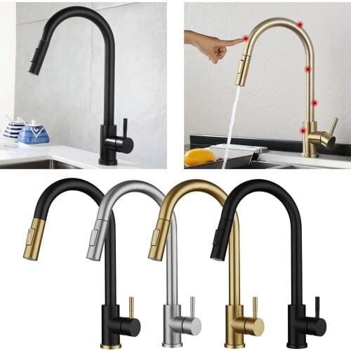 Smart Touch On Kitchen Faucet Sensor 360 Rotation Pull Out Single Handle Mixer Tap Two Water Modes Sink Crane Hot Cold