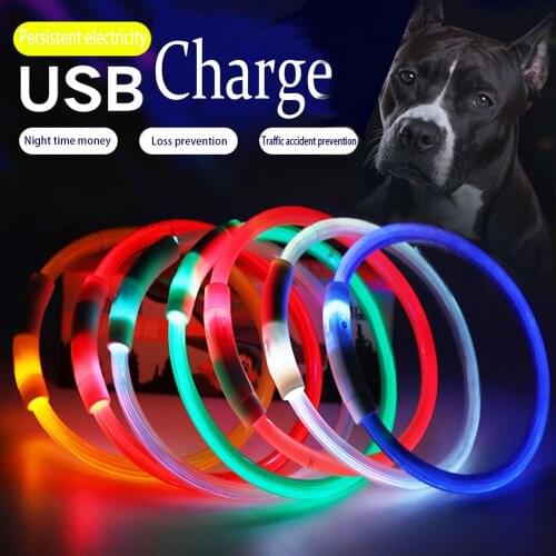 Pet Safety LED Flashing Light Collar USB Rechargeable Waterproof Adjustable Dog Cat Puppy Light Neck Band Pet Dog Collar