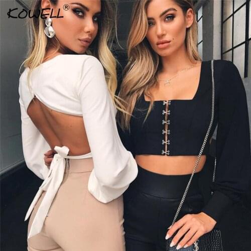 Sexy Backless Lace up Crops Tops Women Summer Lantern Sleeve Sashes T-shirt Elegant Femme Beach Sexy Club Ladies Tops Camis