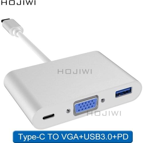 HOJIIWI 3 in 1 usb c hub type-c to VGA adapter USB 3.0 docking station for Macbook pro huawei laptops Splitter USB C HUB AA18
