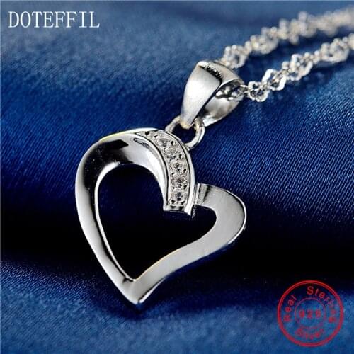 Silver Heart Necklace Fashion High Quality 100% Sterling Silver Woman Charm Pendant Heart Necklace Jewelry