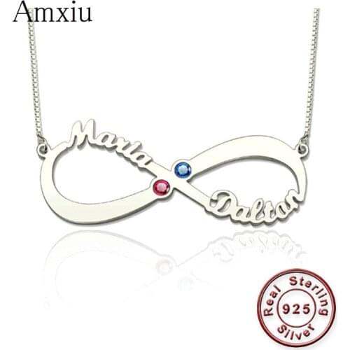 Amxiu Personalized Two Names Necklace 925 Sterling Silver Choker Necklace Bowknot Necklaces For Women Girls Daily Jewelry Gift