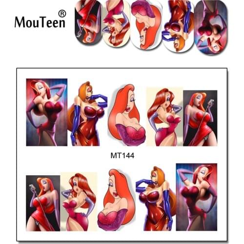 1 Sheet Nail MT144 Red Jessica Rabbit Sex Comics Cartoon Nail Art Water Transfer Sticker Decal For Nail Art Decoration