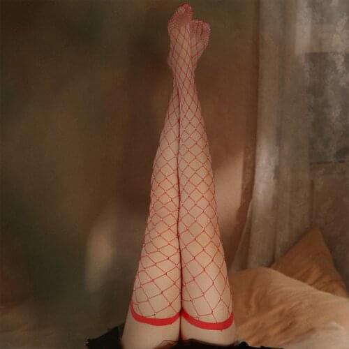 1Pair Sexy Fishnet Thigh Stockings Anti-slip Fine Workmanship Rhinestone Fishnet Knee High Stockings Ladies Hollow Out Mesh Net