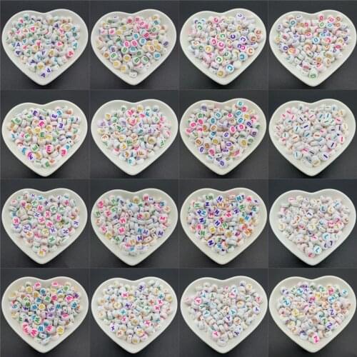 100pcs 7mm Acrylic Spaced Beads Oval Shape Alphabet Letter Beads Mix Colors Charms Bracelet Necklace Beads For Jewelry Making
