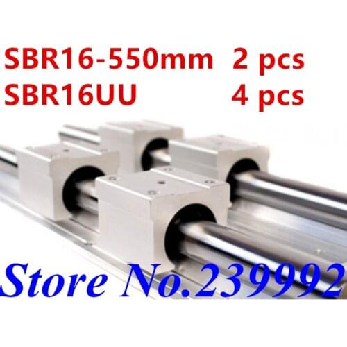 2 pcs SBR16 550mm linear guide and 4 pcs SBR16UU linear bearing blocks,sbr16 length 550mm for CNC parts