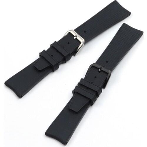 22mm Nature Soft Rubber Silicone Watchband Black Watch Band For IWC Strap For PILOT PORTUGIESER IW323101 With Pin Clasp