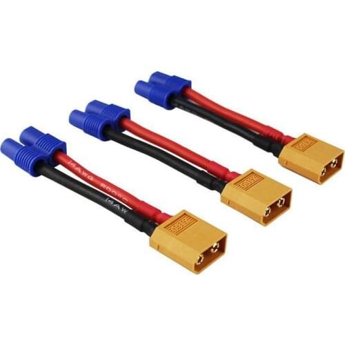3pcs XT60 XT-60 Male to EC3 Female Connector Adapter Wire for RC Lipo Battery 14awg 1.96inch Cable (pack of 3)