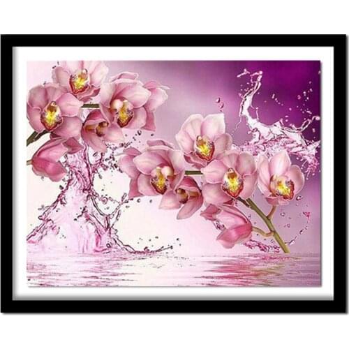 5D Diy Diamond Painting Cross Stitch Kit pink orchid Diamond Embroidery Full Resin Flowers Rhinestone Crafts Needlework