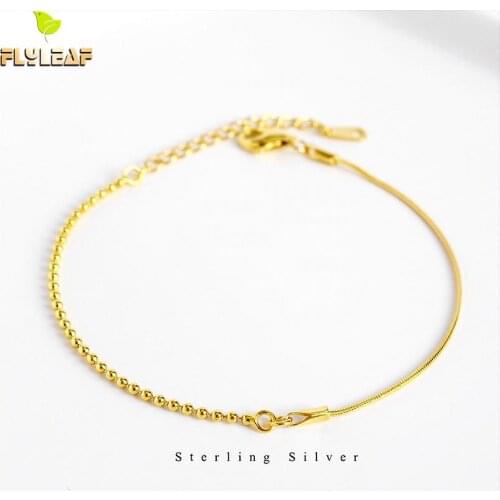 Real 925 Sterling Silver Bracelets For Women Asymmetry Bead Snake Bone Chain Fashion Fine Jewelry Bracelets & Bangles Flyleaf