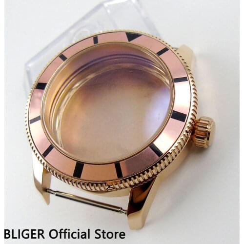 46MM 316L Stainless Steel Champagne Bezel Rose Golden Case Fit ETA 2836 MIYOTA 8215 Automatic Movement C87
