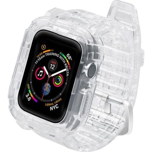 Case+Strap for Apple Watch Band iwatch Series 5 4 3 2 1 44mm 40mm 42mm 38mm Soft Transparent Silicone Bracelet Strap Watchband
