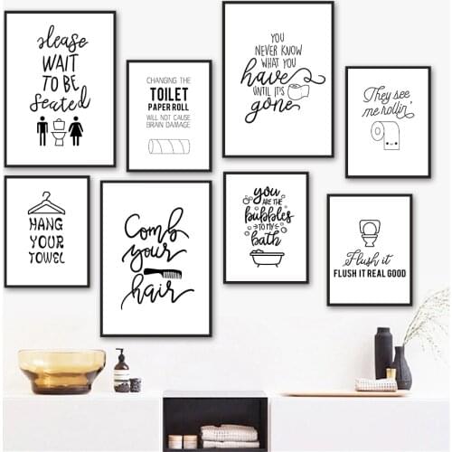 Black White Slogan Comb Toilet Quote Wall Art Canvas Painting Nordic Posters And Prints Wall Pictures For Bathroom Room Decor