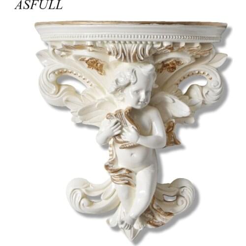 ASFULL European Creative Angel Wall Hanging Resin Shelf for Wall Rack Holder Buddha Livingroom Mural Decor Crafts 8.27in*9.45in