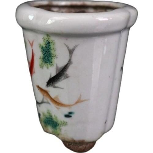 China Old Porcelain Pink Fish Fun Pattern Plum Flower Pot