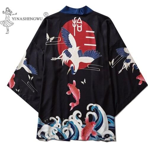Couple Kimono Carp Print Loose Japanese Costume Harajuku Shirts Women Cardigan Blouse Summer Samurai Men Japan Coat Yukata Suit