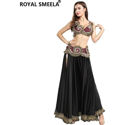 ROYAL SMEELA Professional Performance Belly Dance Costume Set Belly Dancing Bra+Belt+Skirt 3pcs Tribal Indian dance costume wear