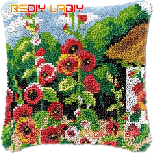 Latch Hook Cushion Flowering Garden DIY Needlepoint Kits Chunky Acrylic Yarn Arts Crocheting Lofty Pillow Case Hobby & Crafts
