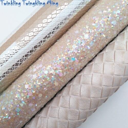 BEIGE Glitter Fabric, Snake Synthetic Leather, Weaving Faux Fabric Sheets For Bow A4 21x29CM Twinkling Ming XM005D