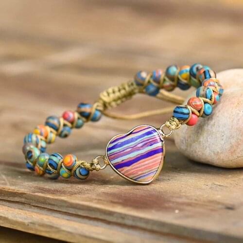 Love Shape Natural Stone Pendant Bracelet Strand Beaded Bracelet Dropship Friendship Bracelet