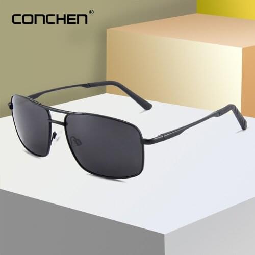 CONCHEN Pilot Men Sunglasses For Driving UV400&Polarized Lens Retro Rectangle Alloy Frame Fishing Sunglasses 2019