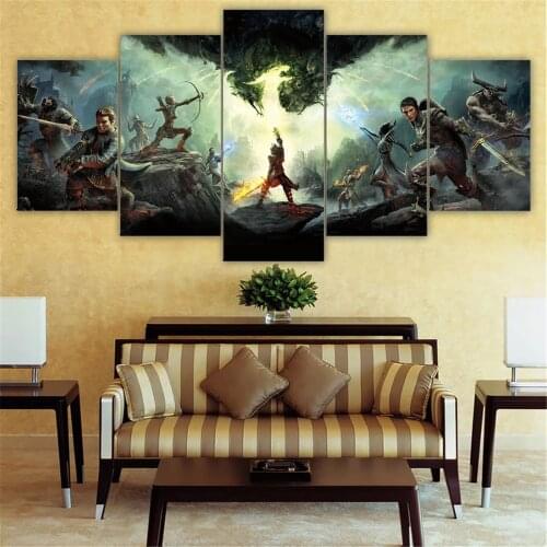 Canvas Wall Art 5 Piece Prints Dragon Rider Modular Pictures Modern Wall Mounted Game Decor Posters Living Room Decoration