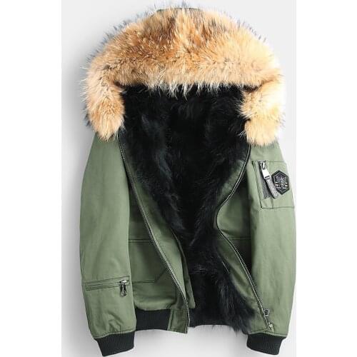 Real Fur Coat Men Raccoon Fur Liner Winter Coat Men Real Fur Parka for Mens Clothing Short Jacket Plus Size Casaco YY866