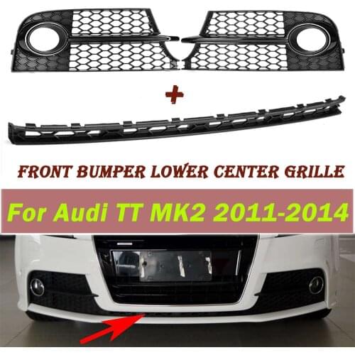 New HONEYCOMB HEX Car Front Fog Light Grille Grill + Lower Center Grille For Audi TT MK2 S-LINE TTS 2011 2012 2013 2014