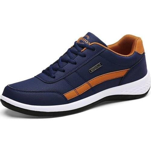 Big Size Autumn PU Leather Sport Shoes Men Brands Mens Gym Sneakers Men Sports Mens Running Sport Shoes Blue Walking GME-1512